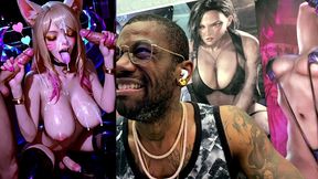 league of legends transgender slut getting her face cum covered while her girl cock cums, ai generated