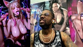 league of legends transgender slut getting her face cum covered while her girl cock cums, ai generated