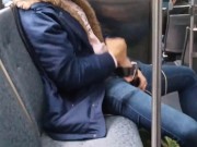 Jerking off in public on city bus with cumshot