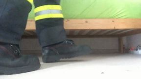 Firefighter taking off Boots and Socks 2