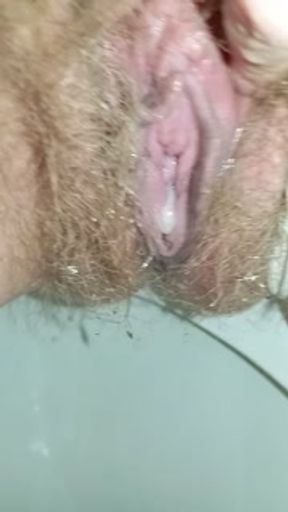 Hairy pussy peeing on your face in the toilet and dripping cream to let you clean with your tongue