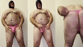 anal steve in hot pink thong with ball weights showing off his ass and his ability to eat his own cum!