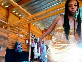 Trying on fresh costume bought by a fan...