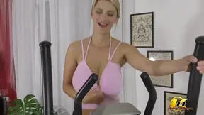 Boobs bouncing on bike and jumping and hula hoop exercise