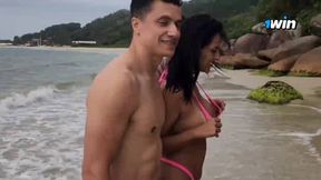Sensational hump on the beach with two draped studs, I gave them a demonstrate - best XXX!