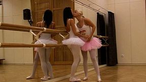 Sweet ballerinas in tutu skirts stripping and teasing one another