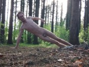 Very skinny teen undresses himself on the woods and shows off his body while pissing