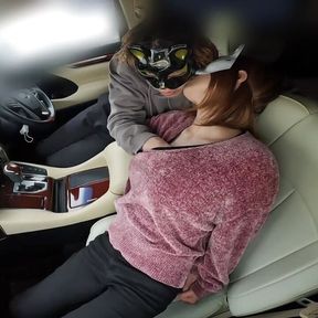 A hentai affair couple who has visible passenger car sex in a supermarket parking lot before going to work