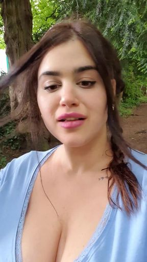 Exhibitionist MILF does public nudity - Invites stranger to touch her BIG BOOBS