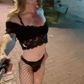 Sexy CD Slut Exposed Ass and Cock in Public