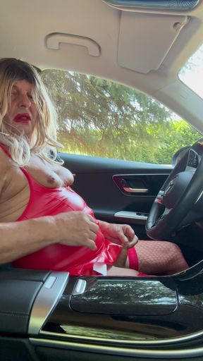 Transgender Kassy54 touches herself in the car