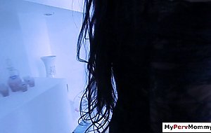 A stepson undresses then fucks his big tits brunette stepmom