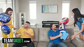 Sexy young tarts strip down and pound their stepparents to feast step-father's day