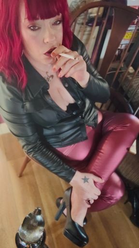 A Stunning Tina Snua In A Shiny Outfit &amp; Smoking A Quick Cigarette - OME OMI Dangling Smoke Rings Drifting Smoke