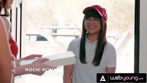 Hot Threesome Summer Between Celestina Blooms, Bestie River Lynn, &amp_ Petite Delivery Girl Mochi Mona