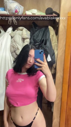 Winky titty tease in a pink crop top