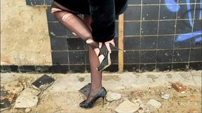 high heels wrecked, high heels full destruction, broken heels, high heels bending, rip nylon