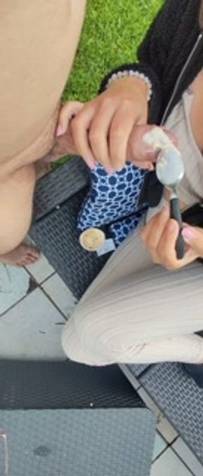 Fresh cock ice cream finish big cumshot