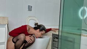 sexy milf humiliated and used at the toylet rough and nasty anal and piss fun