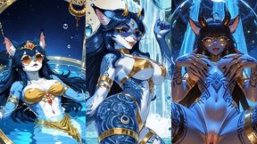 blue furry demon dance and sexy pose at waterfall (ai animation)