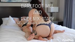 Barefoot Mel and Phoenix Stacy Mel Worships Stacys Belly
