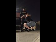 White girl throated by BBC on top of parking garage