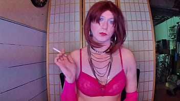 Redhead sissy Adrienne Velvet smoking