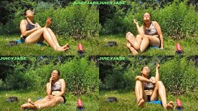 fit petite Asian grounding barefoot in the grass while Smoking volume 94 Non Nude ****mp4****