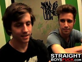 Straight gal sucks two cute straight guys big dicks