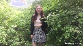 ”Horny couple is having outdoor sex in the wood”