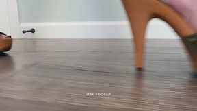 Walking in Olive Suede Kiara Mules on Hard Floor