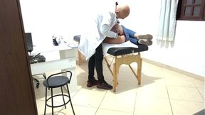 Gynecologist performs rectal exam with his fingers in her ass.
