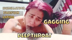 gagging and deepthroats a humiliated Latina, sucking cock to pay the rent