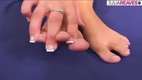 Hot girl sucks a monster cock, then massages it with feet and rides it hard