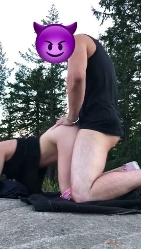 Fucking my horny girlfriend outdoors.