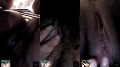 Stepsister with hairy and wet pussy fucking on video call