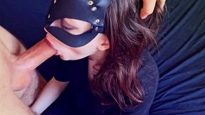 My stepbrother has such a big dick that he barely fit in my tight teen mouth, and he finished on her face