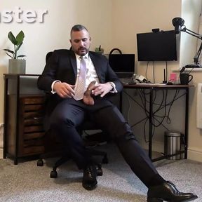 Suited Boss Jerks Uncut Cock and Cums on Formal Shoes