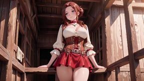 Lazy Tease on the Sun-drenched Porch, Corset Cinching Her Curves, Fingertips Grazing Chest, That Taboo Gaze in the Sunlight