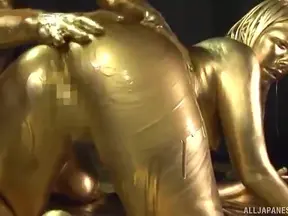 Golden-Painted Sex Slave Ai Uehara Gets Fucked Rawly by Her Master