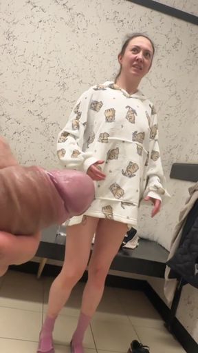 Sex in the Fitting Room with a Sales Assistant. Blowjob for First Client with Big Dick
