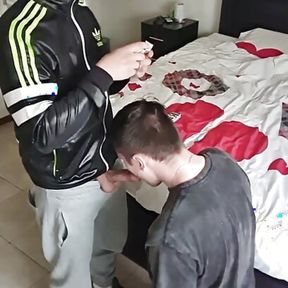 Scally Boy Smokes, Deepthroats His Gay Bitch and Cums on His Face