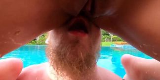 Public pool doggystyle sex caught on drone cam