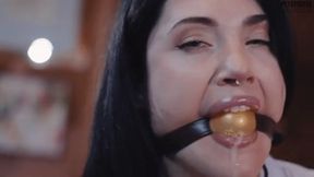 Sexy Secretary beauty Reese the Ram ball gagged by Pete P. three times and drools so much!