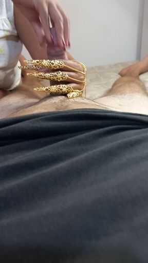 My Golden Predator Claws Make Your Cock Crazy - Handjob Tease & Intense Loud Orgasm POV