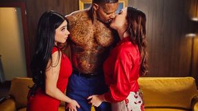 Violet Myers & Rissa May Shared Sloppy Blowjob Then Double Ride
