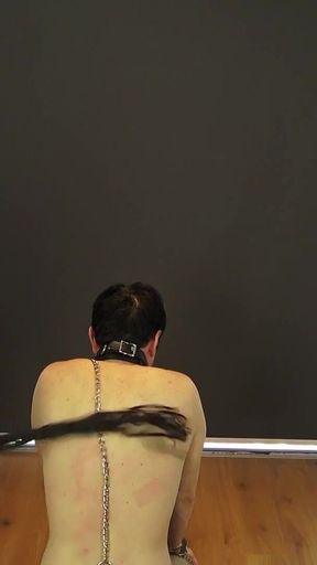 Lady Shirley Dominate Her Slave with Kicking and Spank Him with Different Tools.