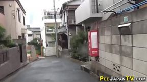 Filthy street piss party for submissive Asian whores