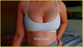 MILF hot lingerie. Big tits in white sports bra