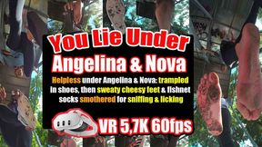 VR 3D 5,7k - You Lie Helpless Under the Soles of Two Dominant Goddesses Angelina & Nova – Ballerina Trampling, Adidas Superstar Crushing, Shoe Cleaning Mat, Sweaty Cheesy Feet in Face, Fishnet Socks Sniffing, Stinky Sweat Feet Licking, Intense Foot